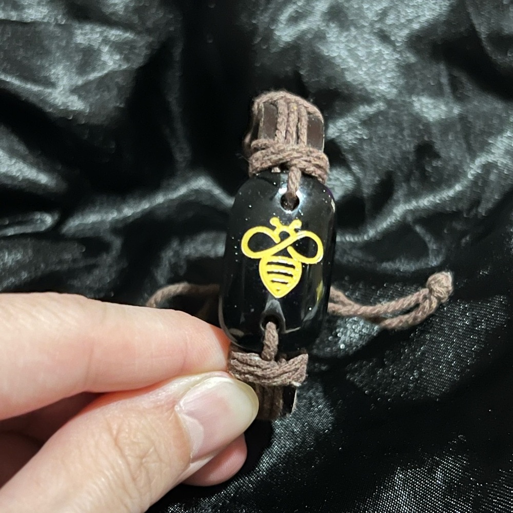 Leather Black and Brown Infinity Bee Bracelet